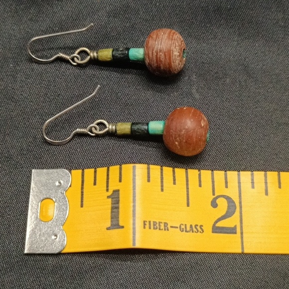 Sterling Silver and Wood Beaded Earrings - Picture 2 of 2